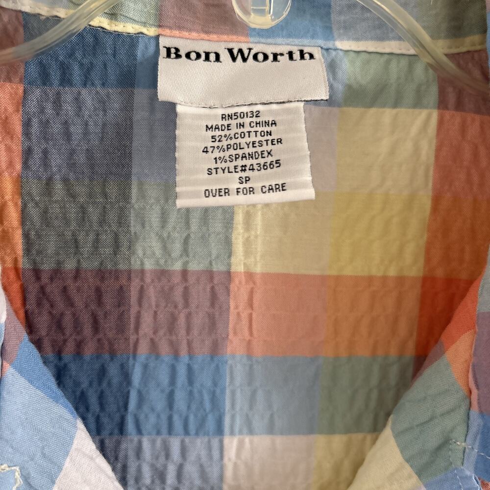 Bon worth women’s small petite short sleeve Plaid￼camp shirt Button Down - Picture 2 of 10